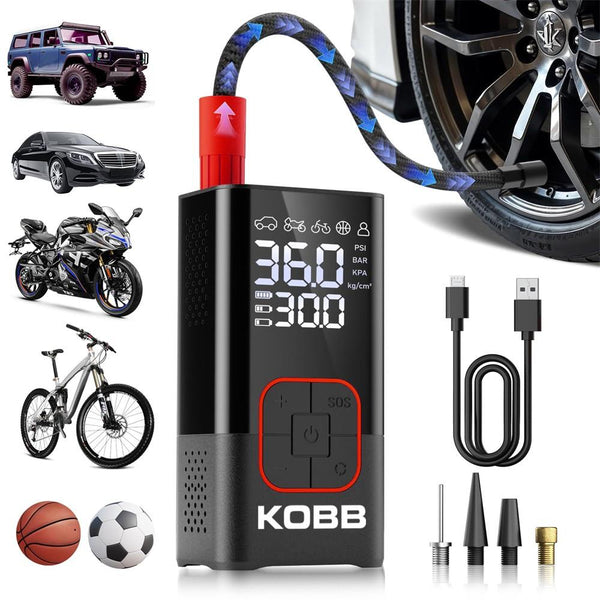 KOBB KB412 Li - ion Şarjlı 150 PSI Dijital Göstergeli Akıllı Lastik Şişirme Pompası+ Powerbank + SOS + Led Lamba - Onivias
