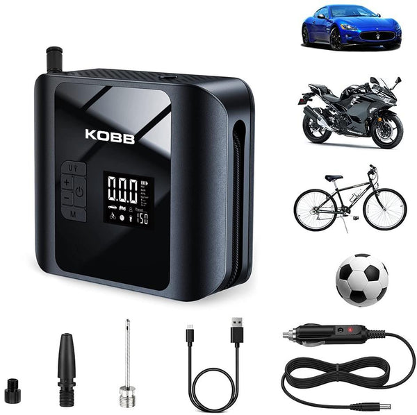 KOBB KB420 12Volt/Şarjlı 150PSI Taşınabilir Dijital Basınç Göstergeli Led Aydınlatmalı Lastik Şişirme Pompası - Onivias