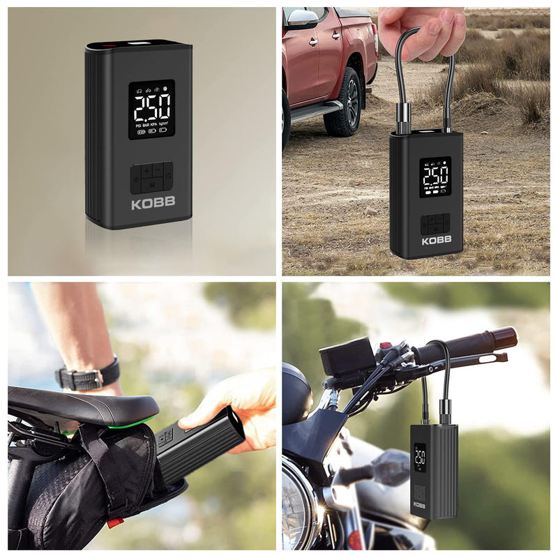 KOBB KB425 12V/Yenidən doldurulan Li-ion 150 PSI Rəqəmsal Displey Ağıllı Təkər Doldurma Pompası + Powerbank + SOS + LED 
