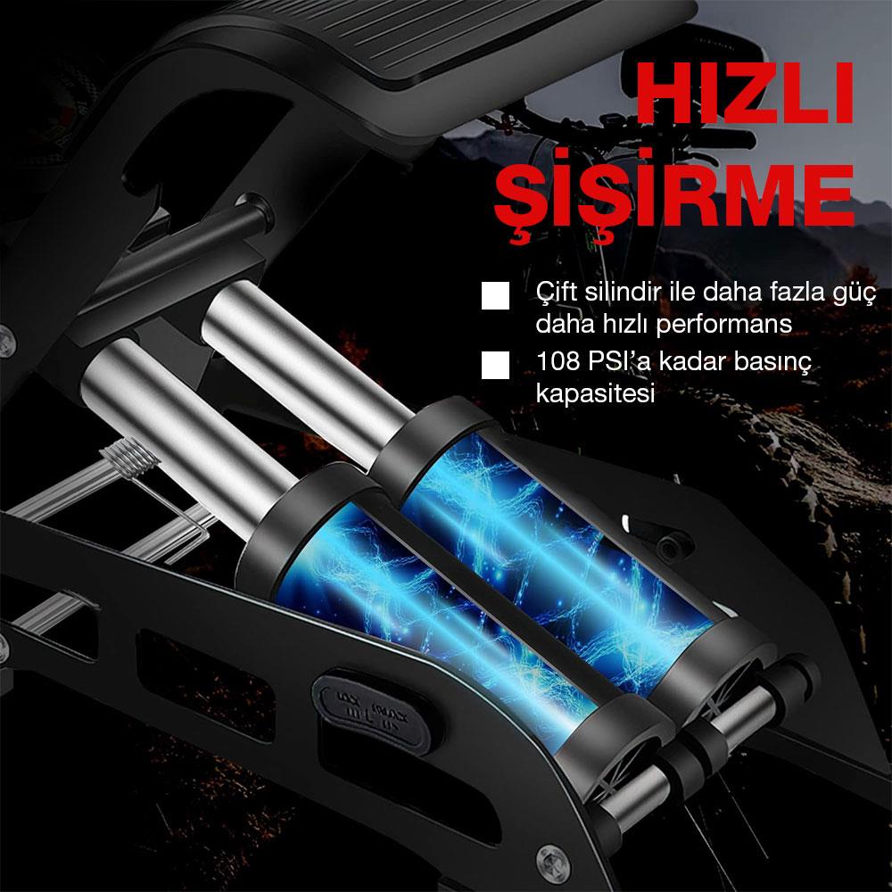 KOBB KB5402D Çift Pistonlu Dokunmatik Dijital Basınç Göstergeli Ayak Pompası + Taşıma Kılıfı - Onivias
