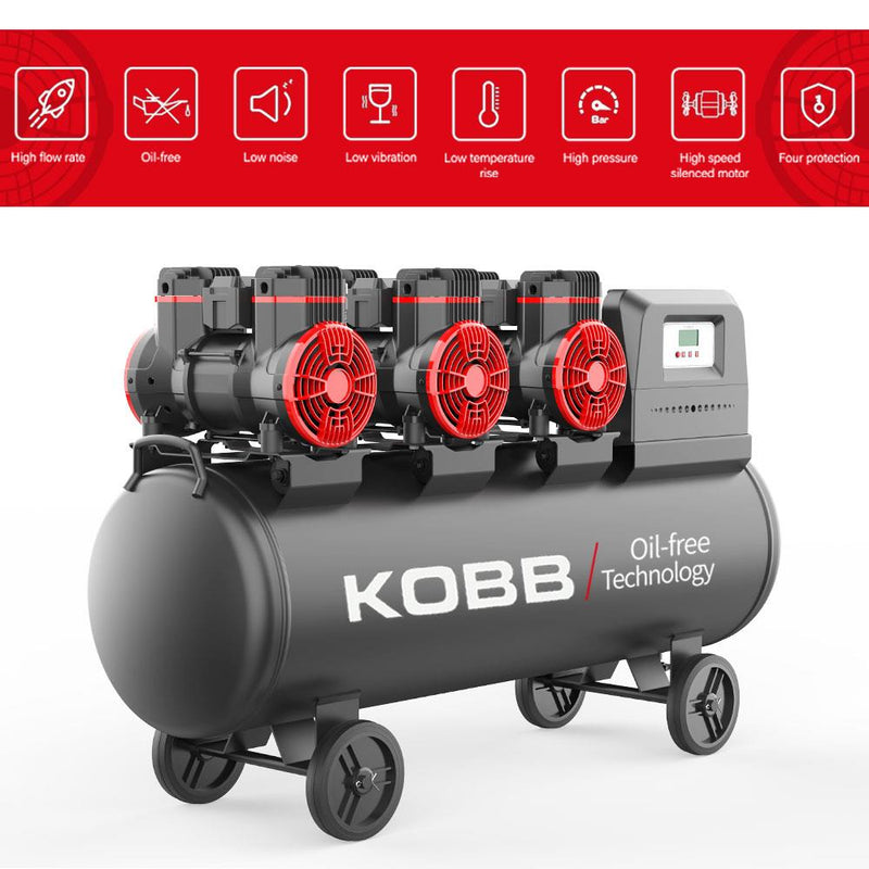 KOBB KBK100S 6.0HP 100Lt 8Bar Üçlü Motorlu Yağsız Səssiz Portativ Hava Kompressoru