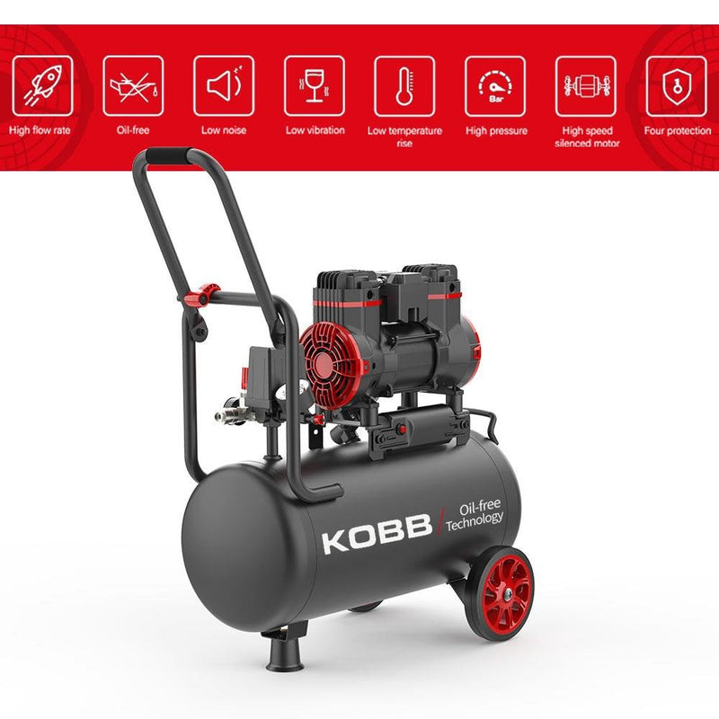 KOBB KBK25S 1.7HP 25Lt 8Bar Yağsız Səssiz Portativ Hava Kompressoru