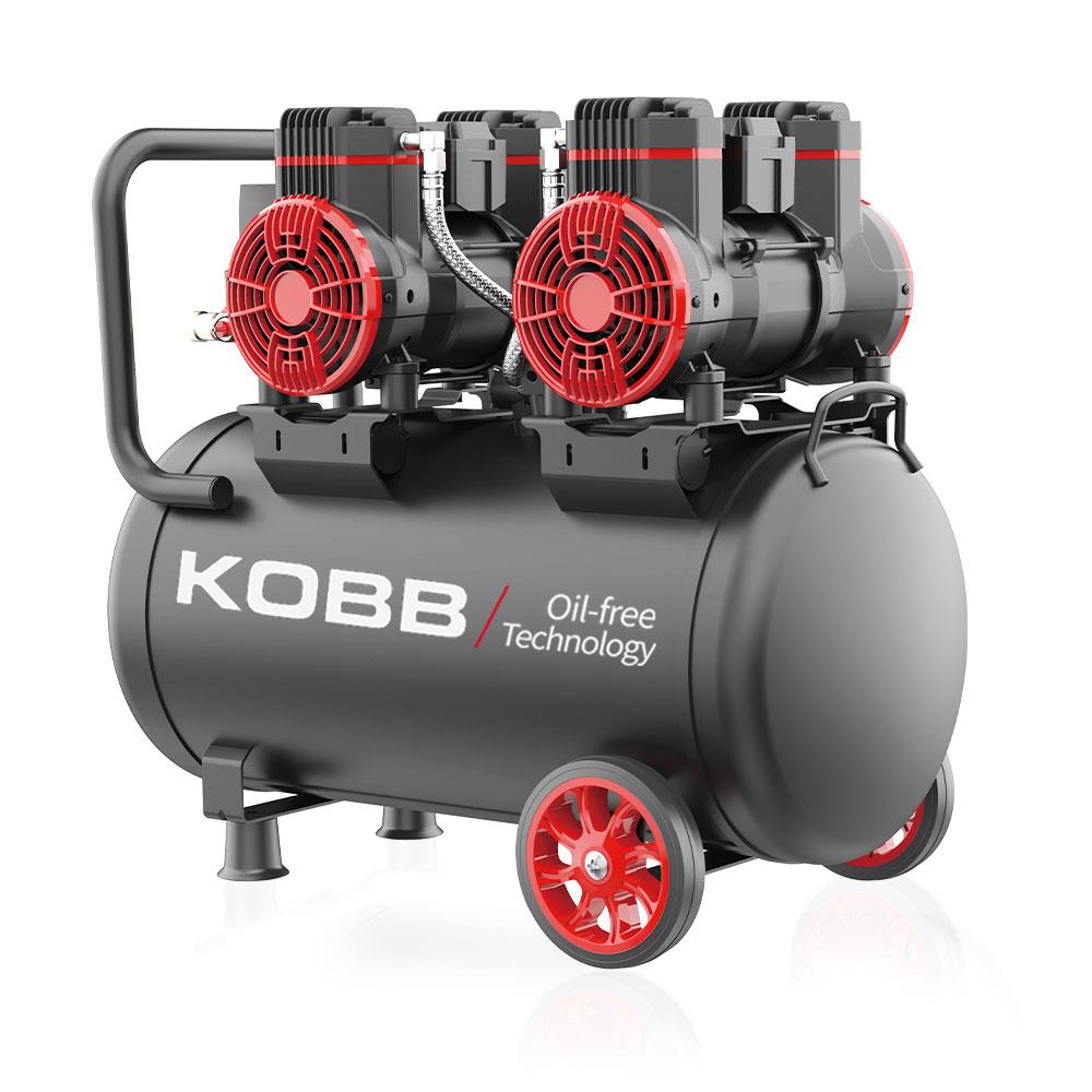KOBB KBK50S2 4.0HP 50Lt 8Bar Çift Motorlu Yağsız Sessiz Taşınabilir Hava Kompresörü - Onivias