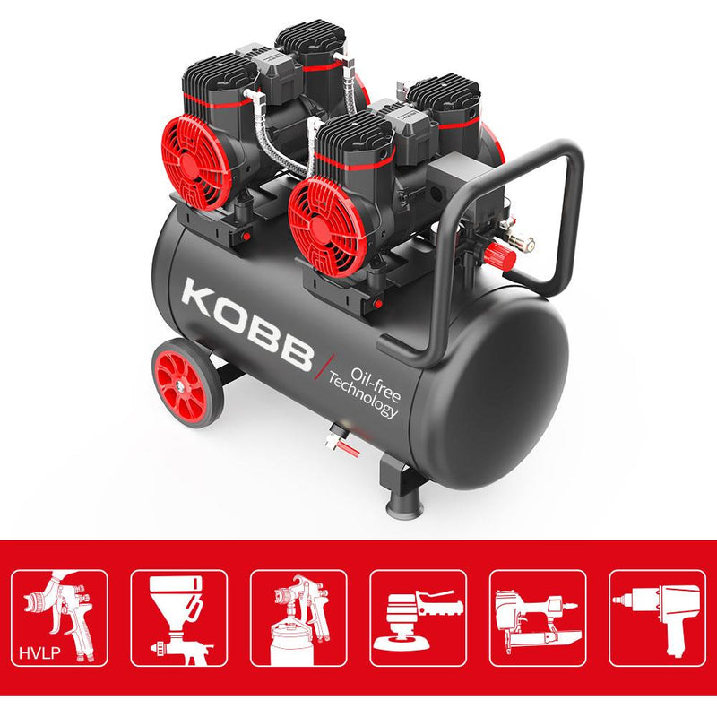 KOBB KBK50S2 4.0HP 50Lt 8Bar İki Motorlu Yağsız Səssiz Portativ Hava Kompressoru