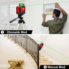 KOBB KBL30GTP 25 Metre Profesyonel Yatay 360° ve Dikey Otomatik Hizalamalı Yeşil Çapraz Çizgi Lazer Distomat + Tripod - Onivias