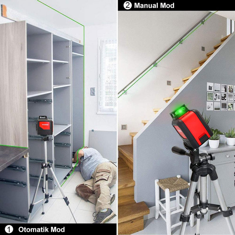 KOBB KBL30GTP 25 Metr Professional Horizontal 360° və Şaquli Avtomatik Hizalama Yaşıl Çapraz Xətt Lazer Distomat + Tripod