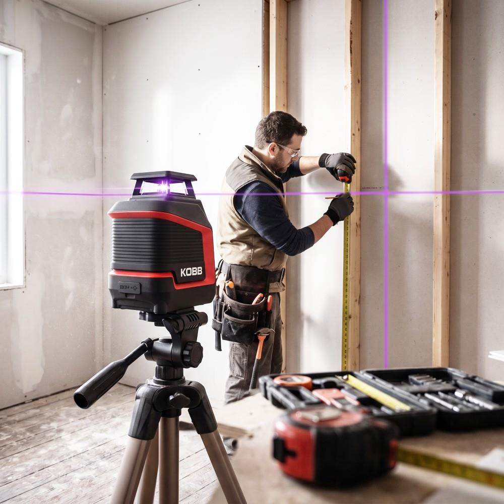 KOBB KBL30P 3.7V Li-ion Yatay 360° ve Dikey Otomatik Hizalamalı Mor Işık Profesyonel Lazer+Tripod - görsel 5