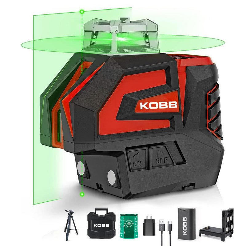 KOBB KBL32GTP Professional Li-ion Horizontal 360° və Şaquli Avtomatik Düzəliş Yaşıl Nöqtəli Plumb və Çarpaz Xətt Lazer + Tripod