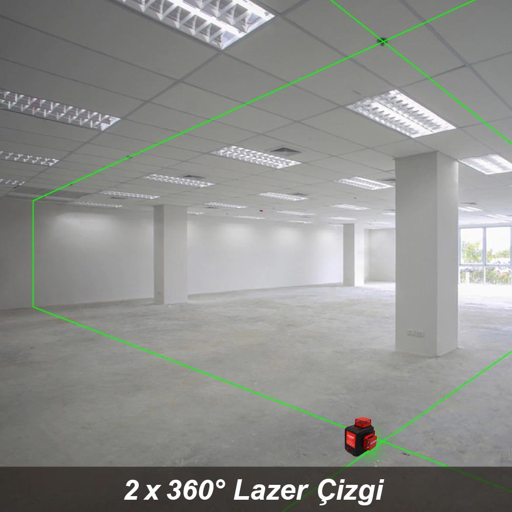 KOBB KBL34GTP 40 Metre Profesyonel Li - ion Şarjlı 3X360⁰ Otomatik Hizalamalı Yeşil Çapraz Çizgi Lazer Distomat+Tripod - Onivias