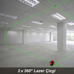 KOBB KBL34GTP 40 Metre Profesyonel Li - ion Şarjlı 3X360⁰ Otomatik Hizalamalı Yeşil Çapraz Çizgi Lazer Distomat+Tripod - Onivias