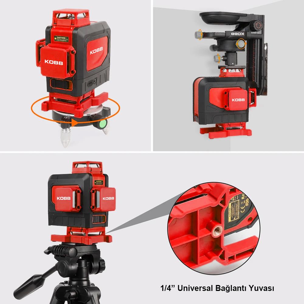 KOBB KBL35GTP Profesyonel Li - ion Şarjlı 4X360⁰ Otomatik Hizalamalı Yeşil Çapraz Çizgi Lazer Distomat+Tripod - Onivias