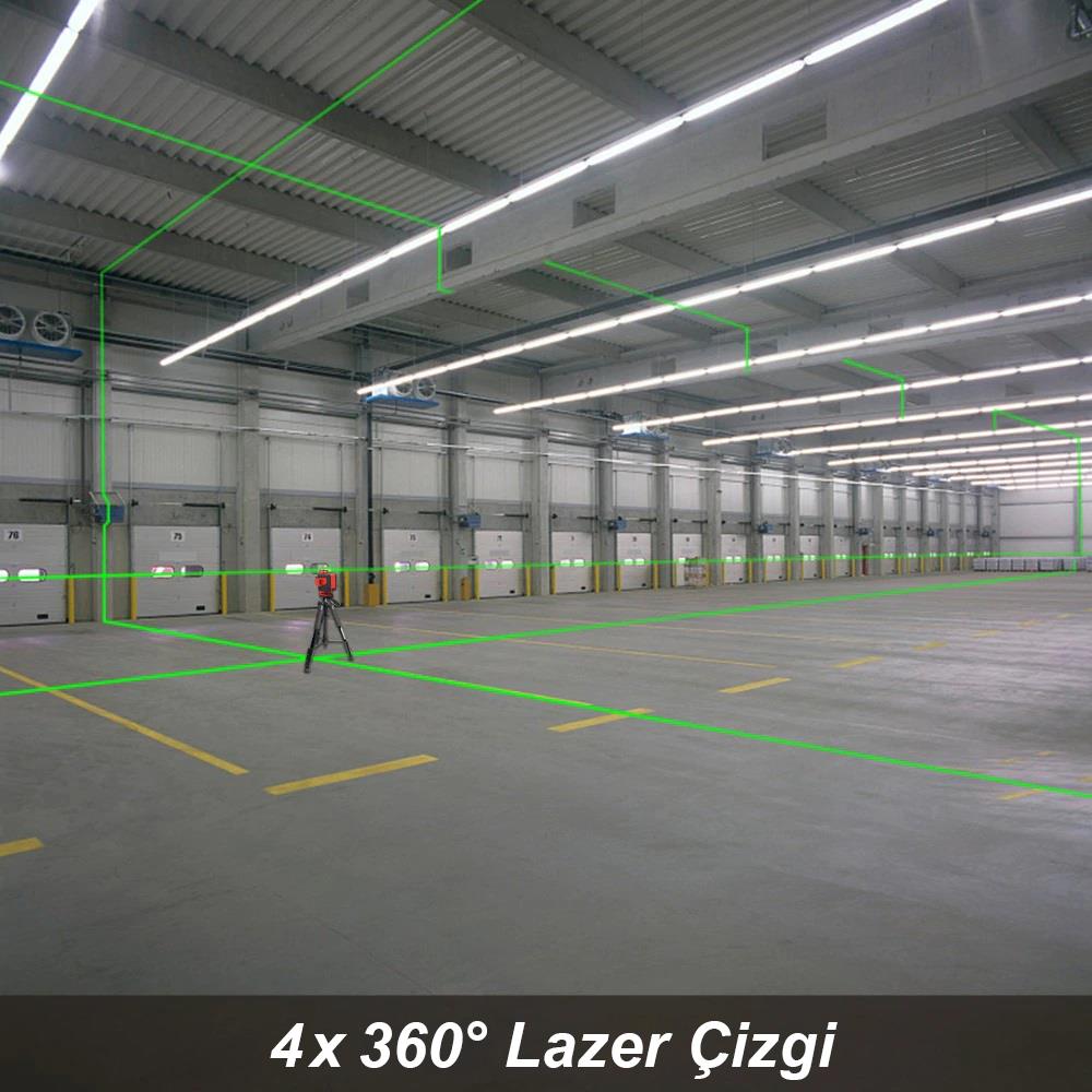 KOBB KBL35GTP Profesyonel Li - ion Şarjlı 4X360⁰ Otomatik Hizalamalı Yeşil Çapraz Çizgi Lazer Distomat+Tripod - Onivias