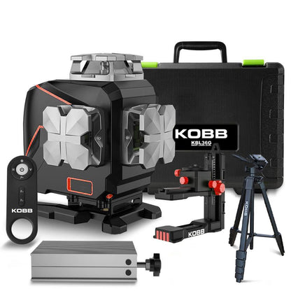 KOBB KBL36GTP Profesyonel Li - ion Şarjlı 4X360⁰ LCD Ekran Otomatik Hizalamalı Yeşil Çapraz Çizgi Lazer Distomat+Tripod - Onivias
