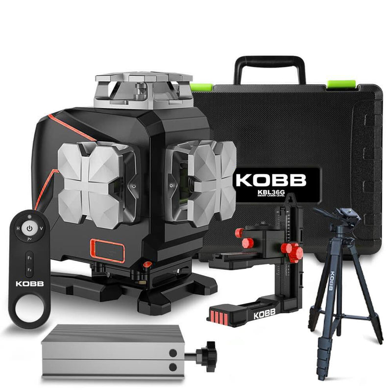KOBB KBL36GTP Professional Li-ion Doldurula bilən 4X360⁰ LCD Ekran Avtomatik Düzəliş Yaşıl Xaç Xətti Lazer Göstərici + Tripod
