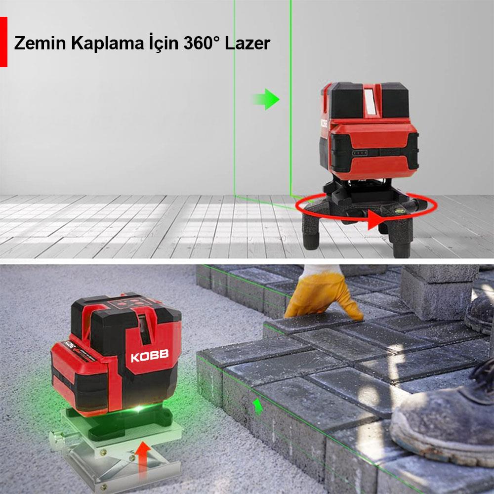 KOBB KBL41G 30Metre 4x90⁰/1x360⁰ Otomatik Hizalamalı Li - ion Çift Akülü Profesyonel Yeşil Çapraz Çizgi Lazer Distomat - Onivias