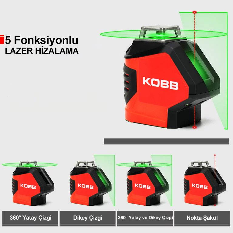 KOBB KBL88G 25M Profesyonel Yatay 360° ve Dikey Otomatik Hizalamalı Nokta Şakül ve Yeşil Çapraz Çizgi Lazer Distomat - Onivias