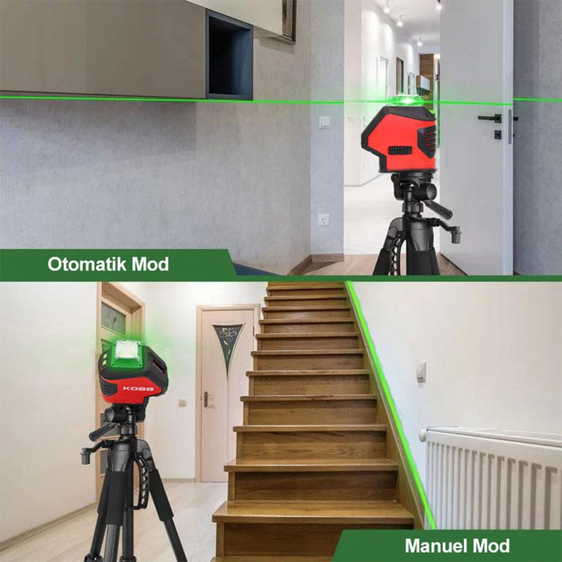 KOBB KBL88G 25M ​​Professional Horizontal 360° və Şaquli Avtomatik Hizalama Nöqtəsi Plumb və Yaşıl Xaç Xətti Lazer Distomat