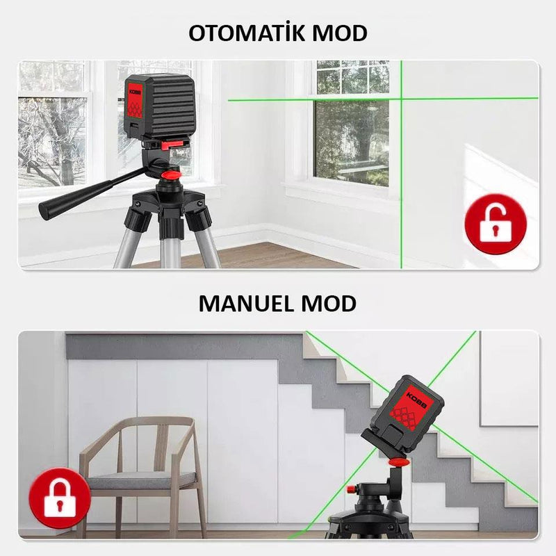 KOBB KBL90GTP 30 Metr Professional Üfüqi və Şaquli Avtomatik Hizalama Yaşıl Çapraz Xətt Lazer Distomat + Tripod