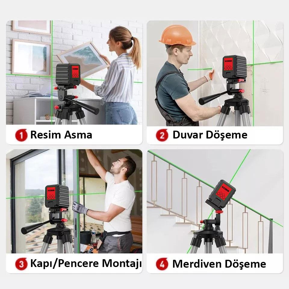 KOBB KBL90GTP 30 Metre Profesyonel Yatay ve Dikey Otomatik Hizalamalı Yeşil Çapraz Çizgi Lazer Distomat + Tripod - Onivias