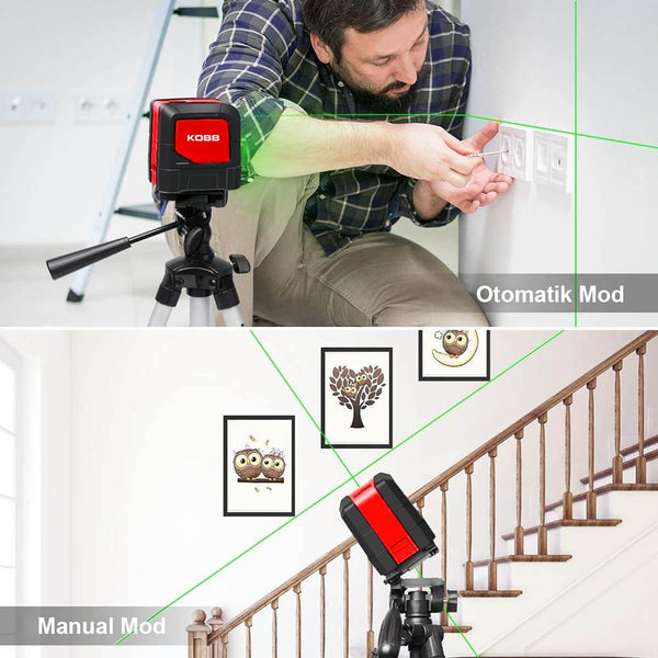 KOBB KBL91GTP 30 Metre Profesyonel Yatay ve Dikey Otomatik Hizalamalı Yeşil Çapraz Çizgi Lazer Distomat + Tripod - Onivias
