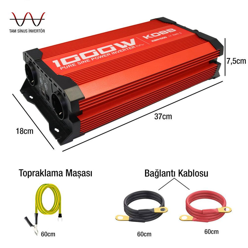 KOBB KBN1000 12V/220V 1000Vt Saf Sinus Dalğa Konvertoru