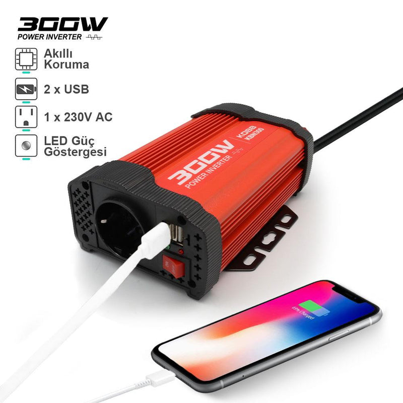 KOBB KBN300 12V/220V 300Vt Modifikasiya olunmuş Sinus Dalğa Konvertoru 