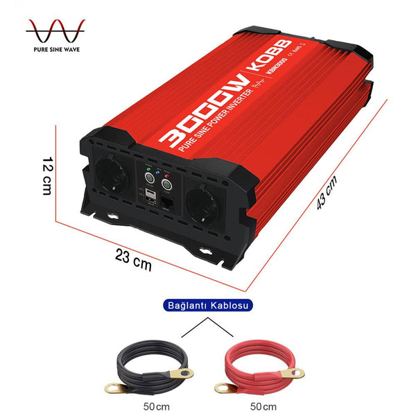 KOBB KBN3000 12V/220V 3000Watt Tam Sinüs Dönüştürücü İnvertör - Onivias