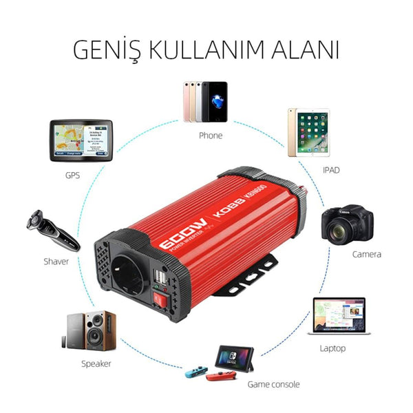 KOBB KBN600 12V/220V 600Watt Modifiye Sinüs Dönüştürücü İnvertör - görsel 4