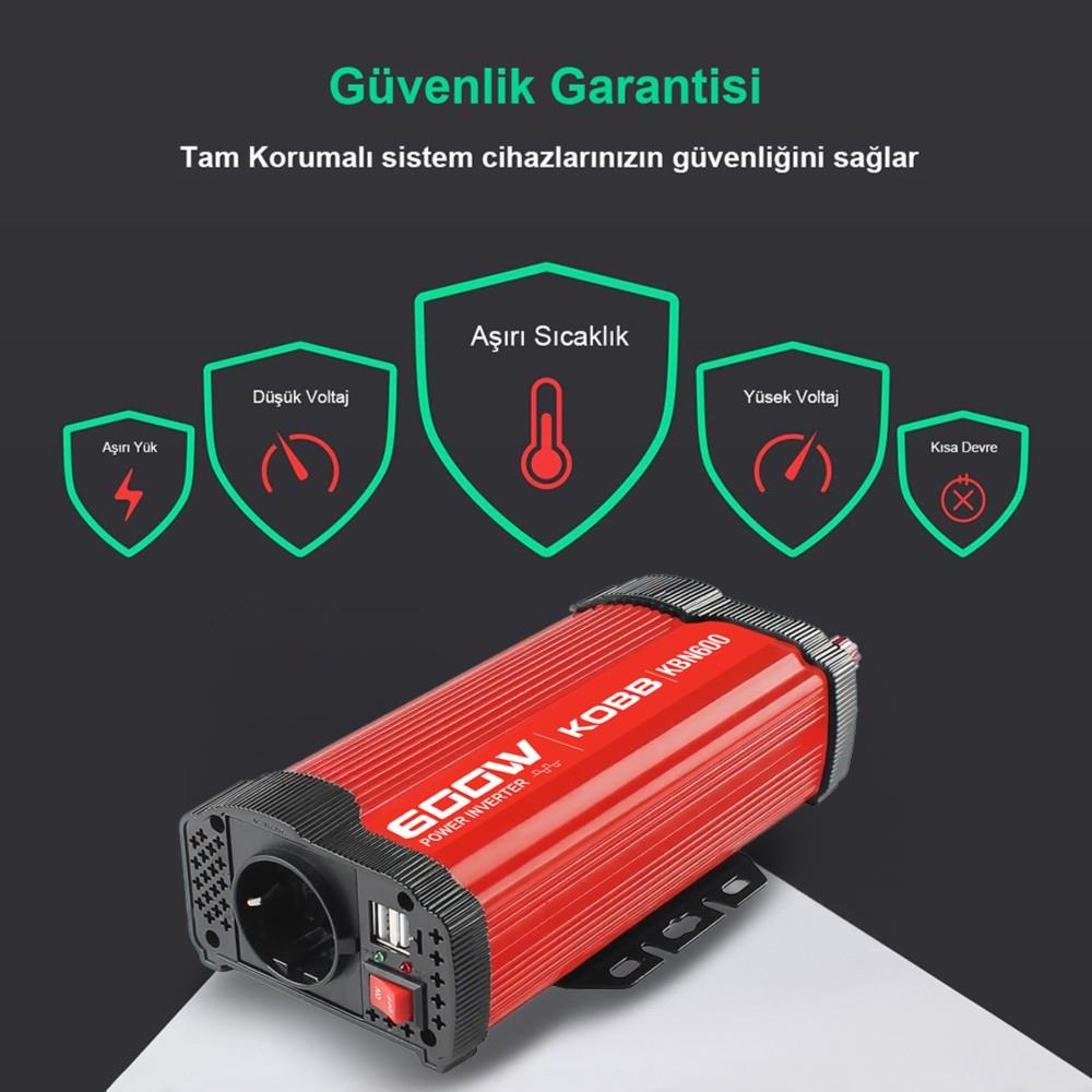 KOBB KBN600 12V/220V 600Watt Modifiye Sinüs Dönüştürücü İnvertör - görsel 5