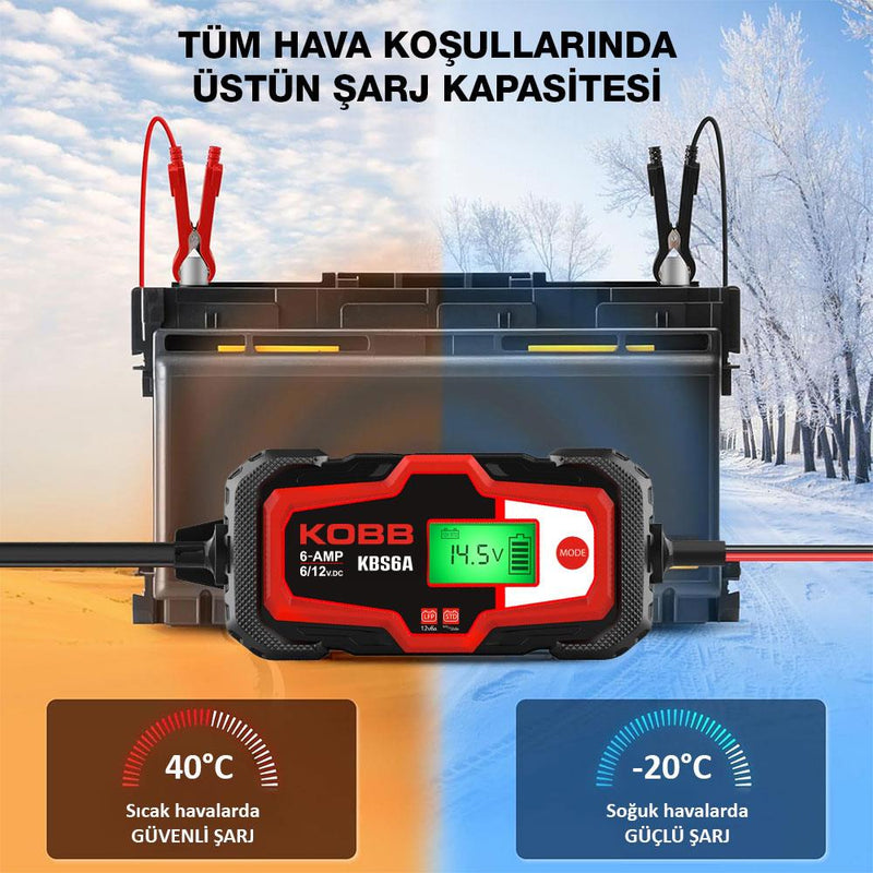 KOBB KBS6A 6/12V 150A Rəqəmsal Batareya Doldurma Cihazı / Batareyaya Baxım / Desulfator və Enerji Təchizatı