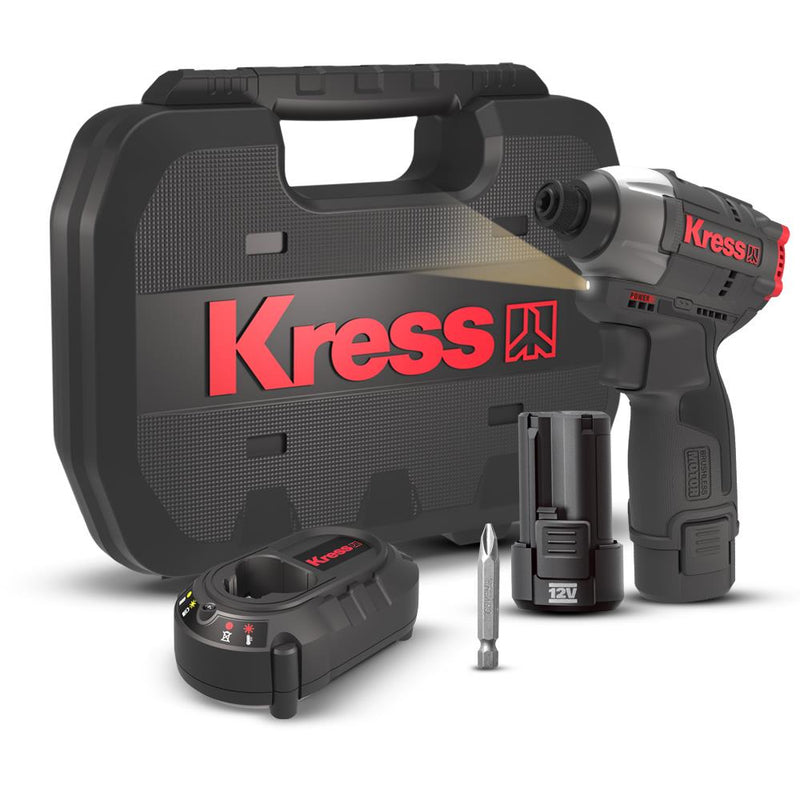 Kress KUB50.2 12Volt 2.0Ah Li-ion İkili Batareya 140Nm Fırçasız Professional Simsiz Zərbəli Tornavida 