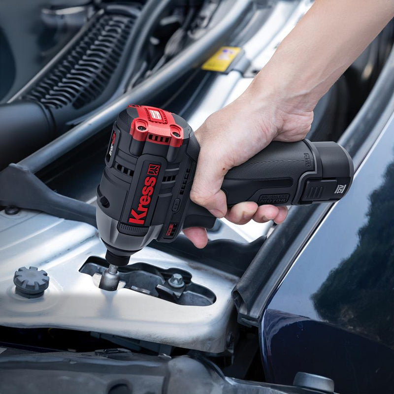 Kress KUB50.2 12Volt 2.0Ah Li-ion İkili Batareya 140Nm Fırçasız Professional Simsiz Zərbəli Tornavida 