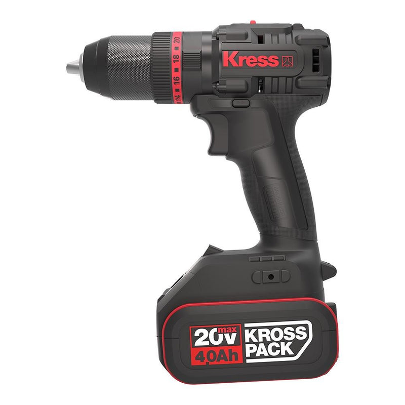 Kress KUC30 20Volt/4.0Ah Li-ion İkili Batareya Fırçasız Professional Simsiz Zərbəli Qazma