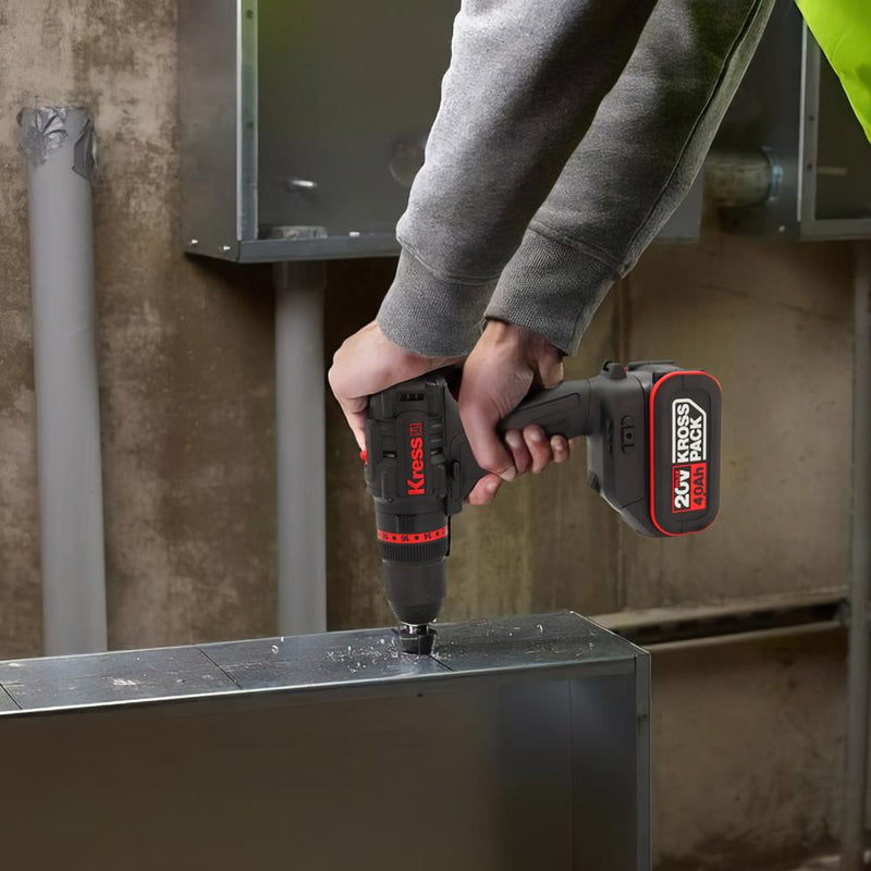 Kress KUC30 20Volt/4.0Ah Li-ion İkili Batareya Fırçasız Professional Simsiz Zərbəli Qazma