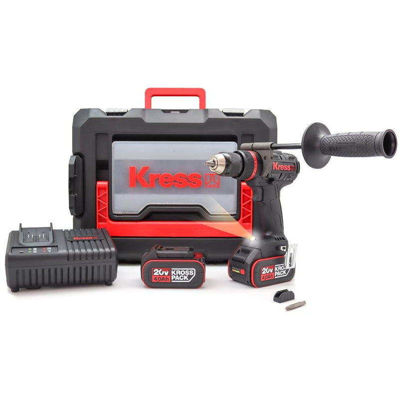 Kress KUC35 20Volt/4.0Ah Li-ion İkili Batareya Fırçasız Professional Simsiz Zərbəli Qazma