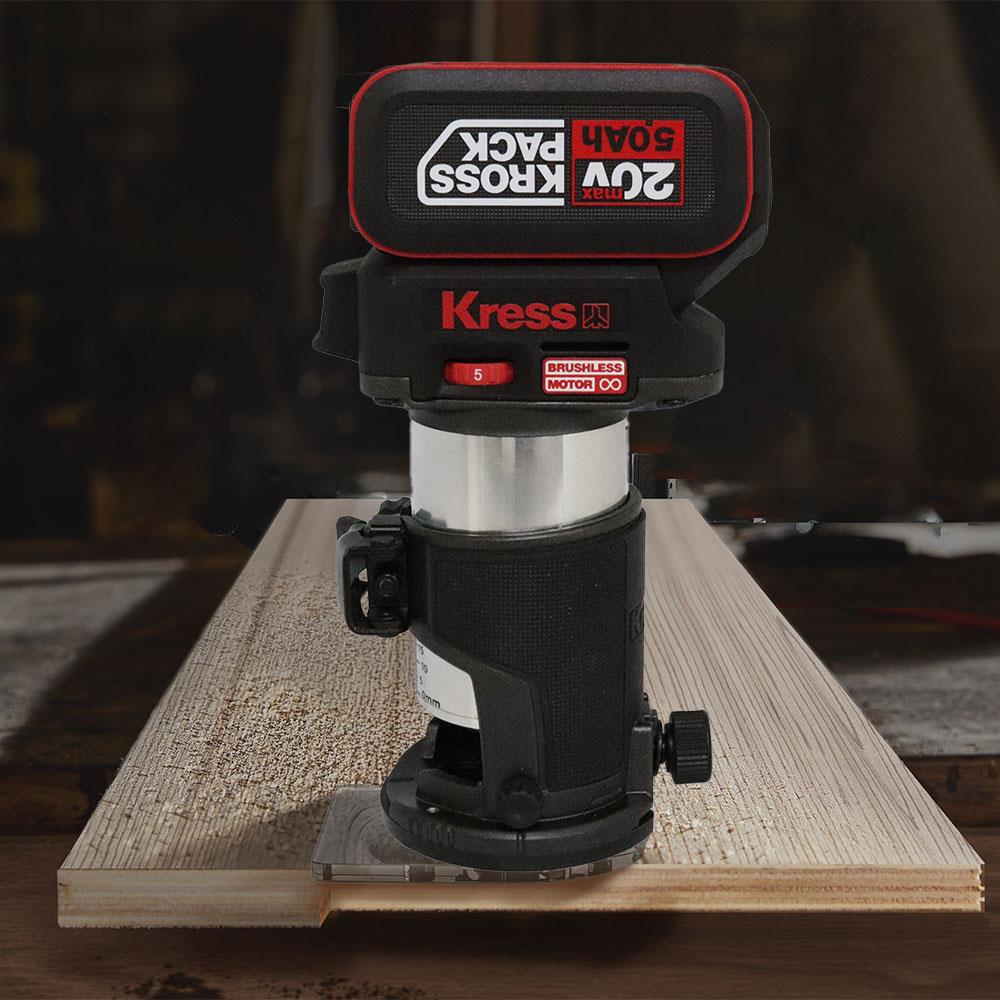 Kress KUD26.91 20Volt Kömürsüz 6/8mm Devir Ayarlı Şarjlı Profesyonel Avuç İçi El Frezesi Formika Tıraşlama (Akü Dahil Değildir) - Onivias