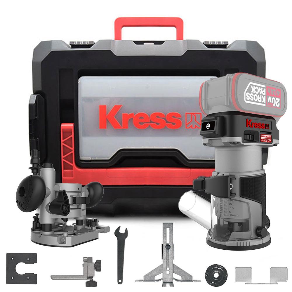 Kress KUD26.91 20Volt Kömürsüz 6/8mm Devir Ayarlı Şarjlı Profesyonel Avuç İçi El Frezesi Formika Tıraşlama (Akü Dahil Değildir) - Onivias