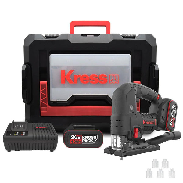 Kress KUE26 20Volt 4.0Ah Li - ion Çift Akülü Profesyonel Kömürsüz Devir Ayarlı Şarjlı Dekupaj Testere - Onivias