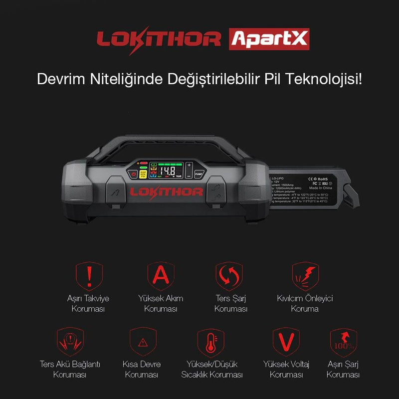 Lokithor APARTX 12V Smart Batareya Gücləndiricisi + Nasos + Enerji Bankı + LED Lampa (Batareya Daxil deyil) 