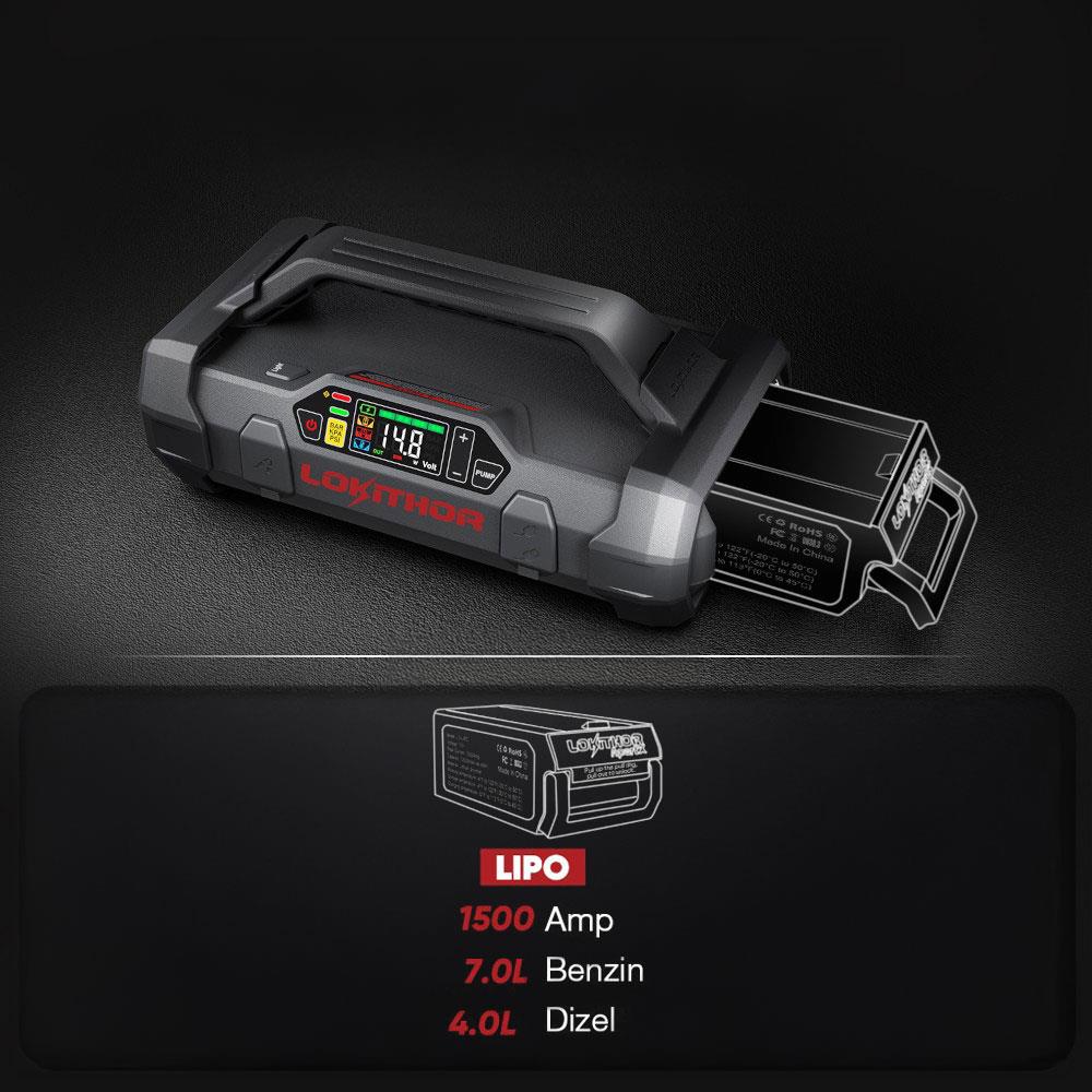 Lokithor APARTX1500 12V 1500Amp Li - Polimer Akıllı Akü Takviye + Pompa + Powerbank + Led Lamba - Onivias