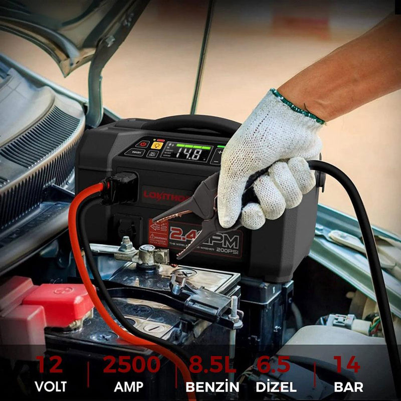 Lokithor AW401 12V 2500Amp Li-Polimer Ağıllı Batareya Gücləndirici + Nasos + Təzyiqli Yuyucu + Enerji Bankı + LED Lampa
