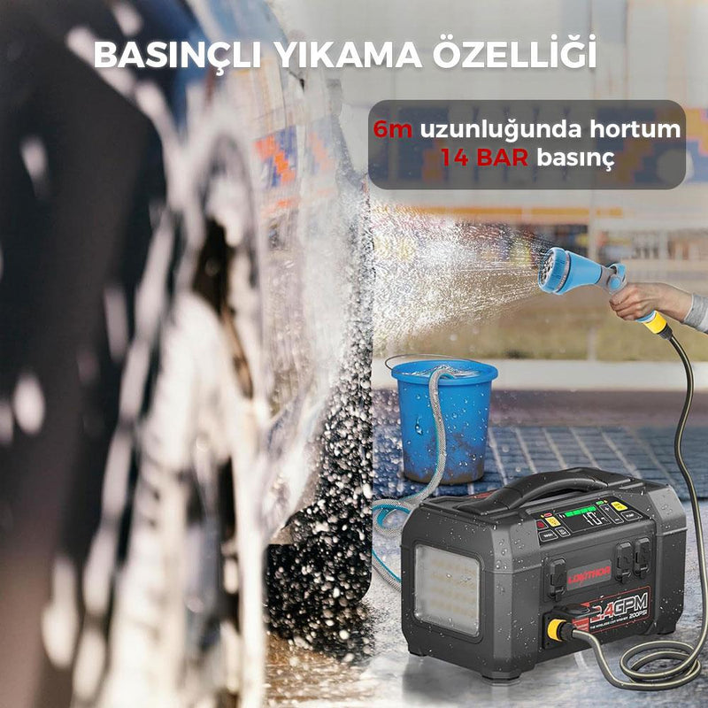 Lokithor AW401 12V 2500Amp Li-Polimer Ağıllı Batareya Gücləndirici + Nasos + Təzyiqli Yuyucu + Enerji Bankı + LED Lampa