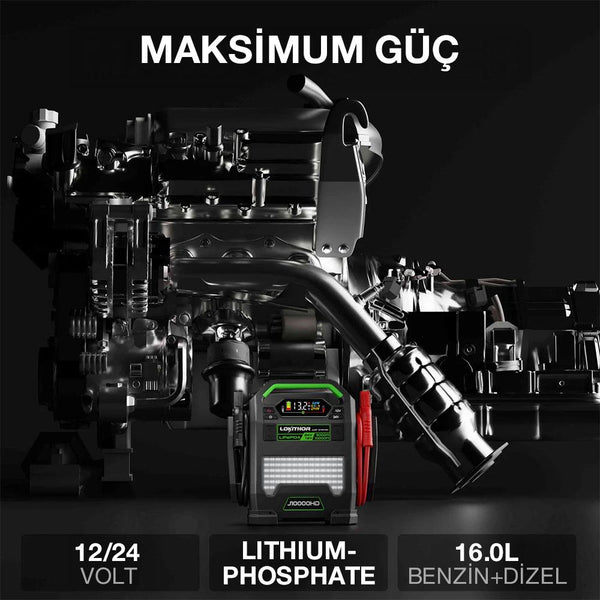 Lokithor J10000HD 12V/24V 10.000Amp LiFePO4 Akıllı Akü Takviye + Powerbank + Led Lamba - Onivias