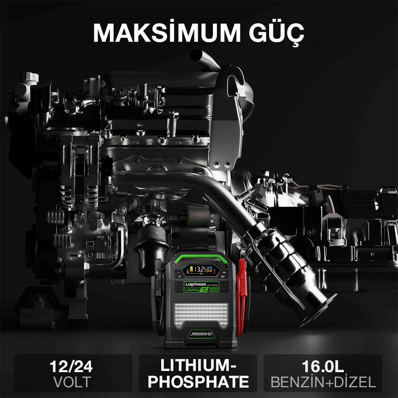 Lokithor J10000HD 12V/24V 10.000Amp LiFePO4 Ağıllı Batareya Gücləndiricisi + Powerbank + LED Lampa