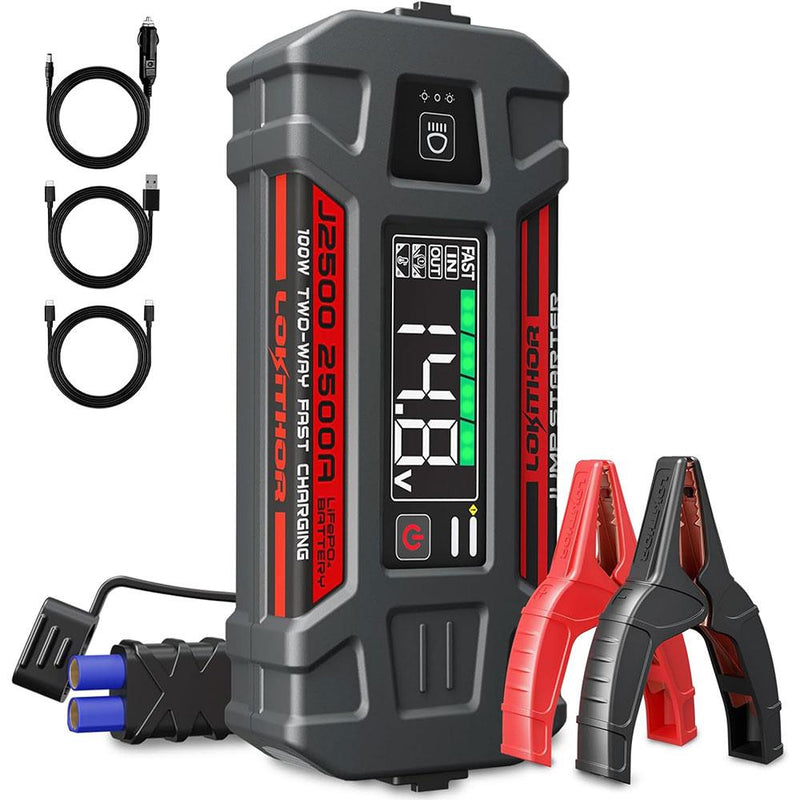 Lokithor J2500 12V 2500Amp LiFePO4 Ağıllı Batareya Gücləndirici + Powerbank + LED Lampa