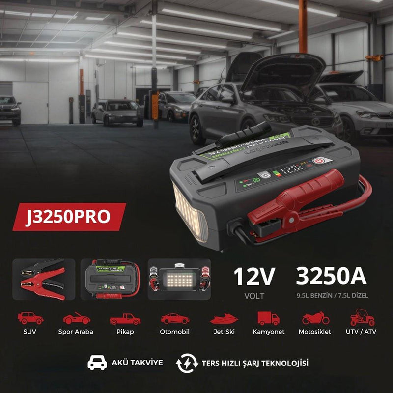 Lokithor J3250PRO 12V 3250Amp LiFePO4 Akıllı Akü Takviye + Powerbank + Led Lamba