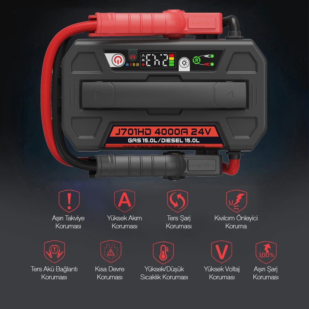 Lokithor J701HD 24V 4000Amp Li-Polimer Akıllı Akü Takviye + Powerbank + Led Lamba - görsel 8