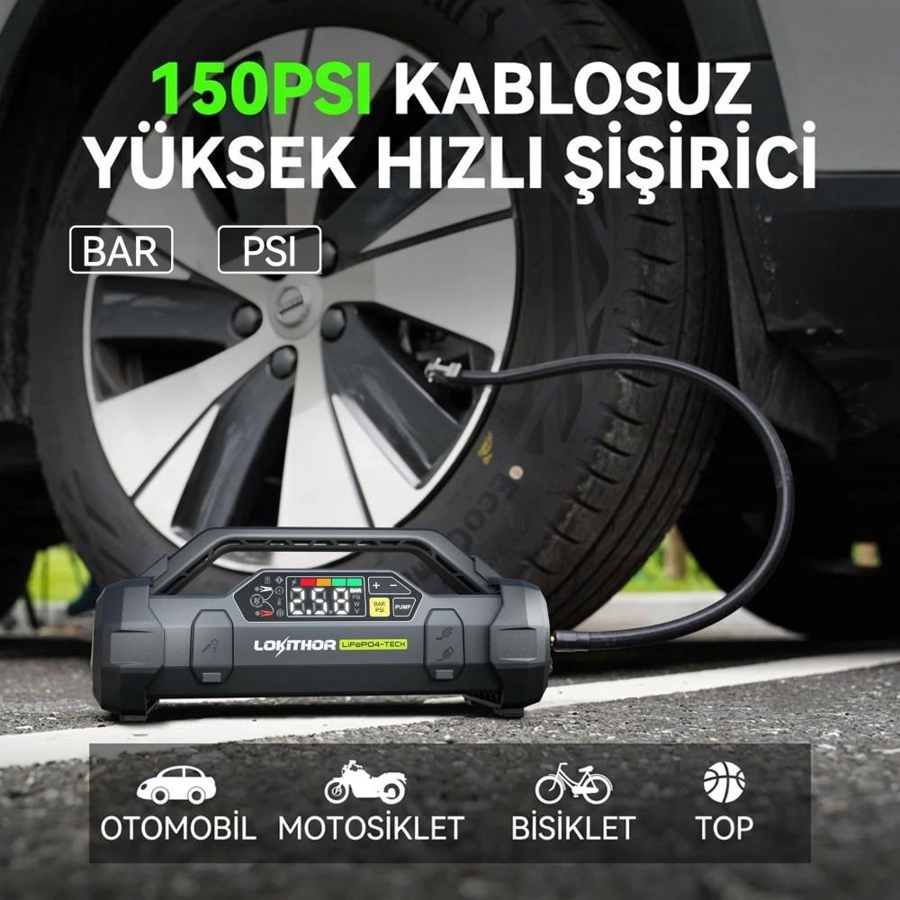 Lokithor JA3000PRO 12V 3000Amp LiFePO4 Akıllı Akü Takviye + Pompa + Powerbank + Led Lamba - görsel 3
