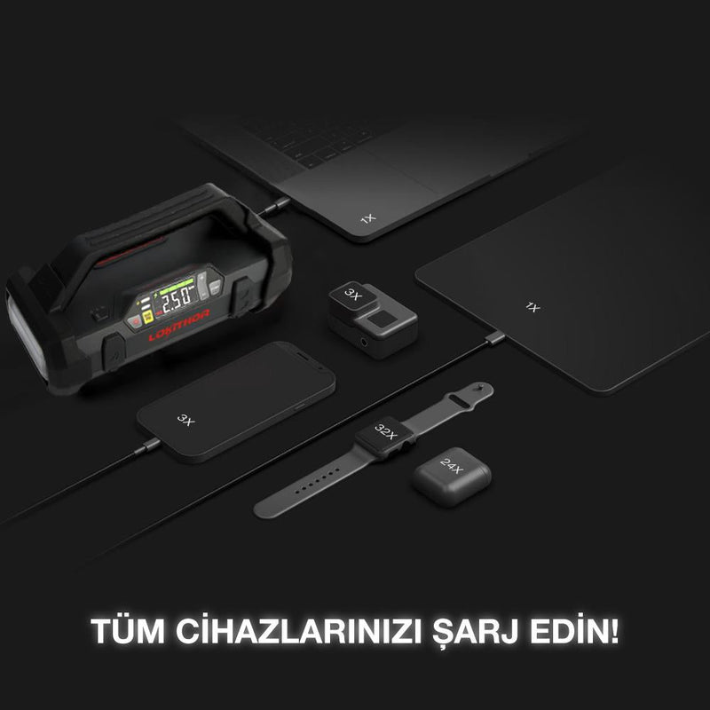 LOKITHOR JA301 12V 2000Amp Li-Polimer Ağıllı Batareya Gücləndirici + Nasos + Powerbank + LED Lampa