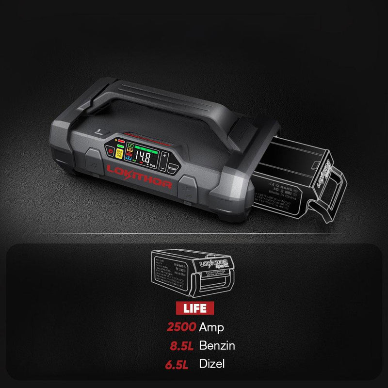 Lokithor LIFE 12.8Volt LiFePo4 2500A gücləndirici enerji ehtiyat batareyası APARTX ilə uyğundur